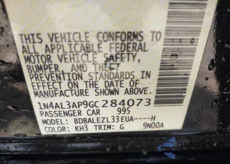 2016 Nissan Altima 2.5 S from USA, damaged, VIN 1N4AL3AP9GC284073